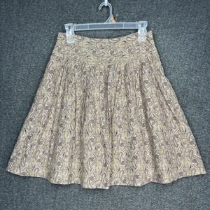 Y2K George Skirt Women's 8 Tan Purple Paisley Pleated Silk Cotton Blend Low Rise